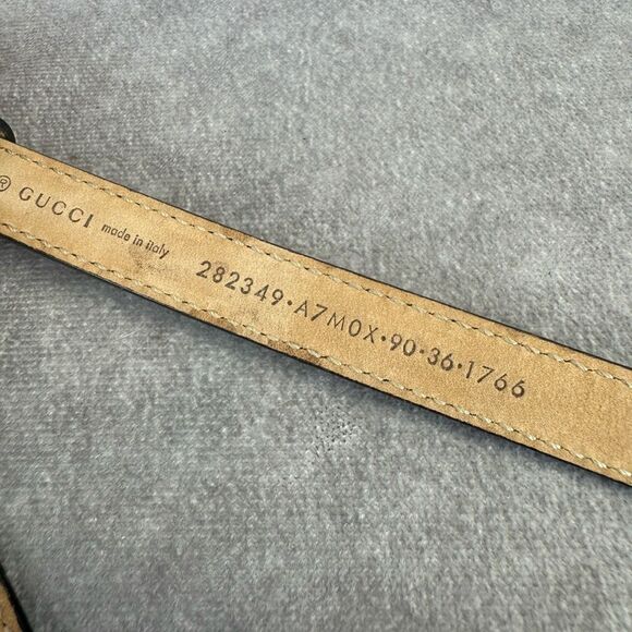 Authentic Gucci Black Gunmetal Horsebit Slim Belt 282349 90/36 - Picture 9 of 9